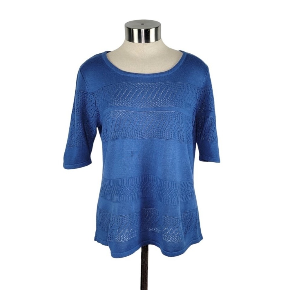 Vtg Vicki Wayne Blue Half Sleeve Pullover Knit Scoop Neck Top Women's Size S